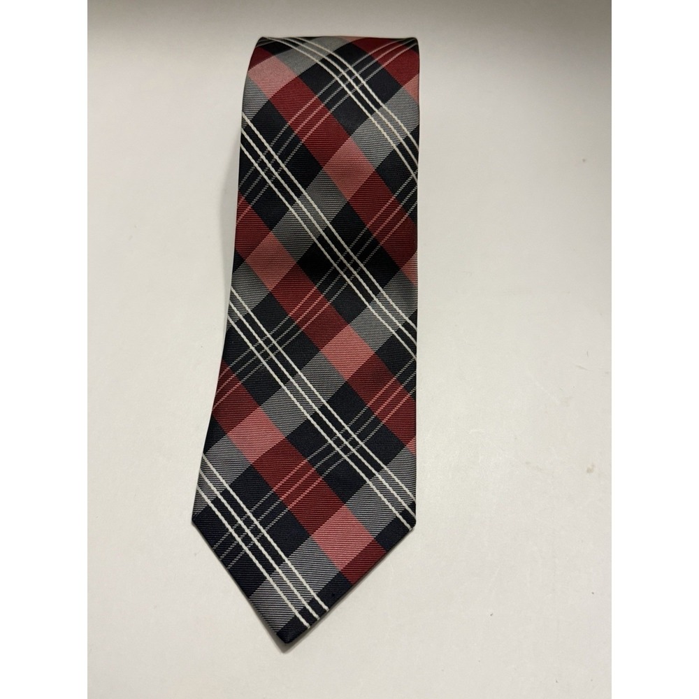 Merona Mens Plaid Necktie Red Black White Check Pattern Formal Business Tie
